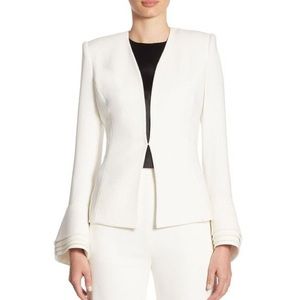 Brandon Maxwell white fitted blazer jacket coat top layered cuff ruffled sleeves